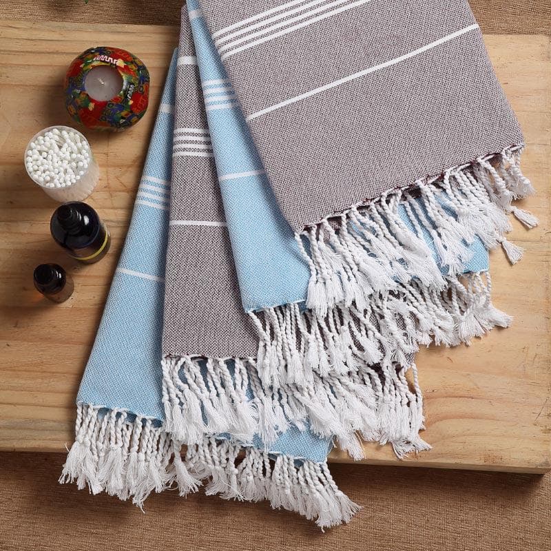 TURKISH STYLE GRN AND GRY COTTON FOUTA TOWELS