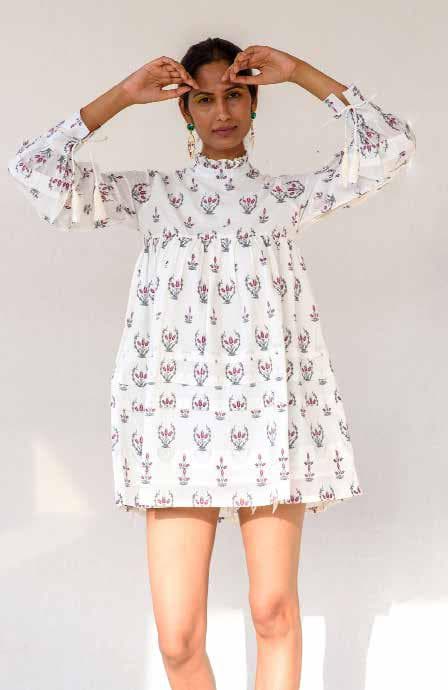 Long Sleeves Closed Neck Short Dress.
