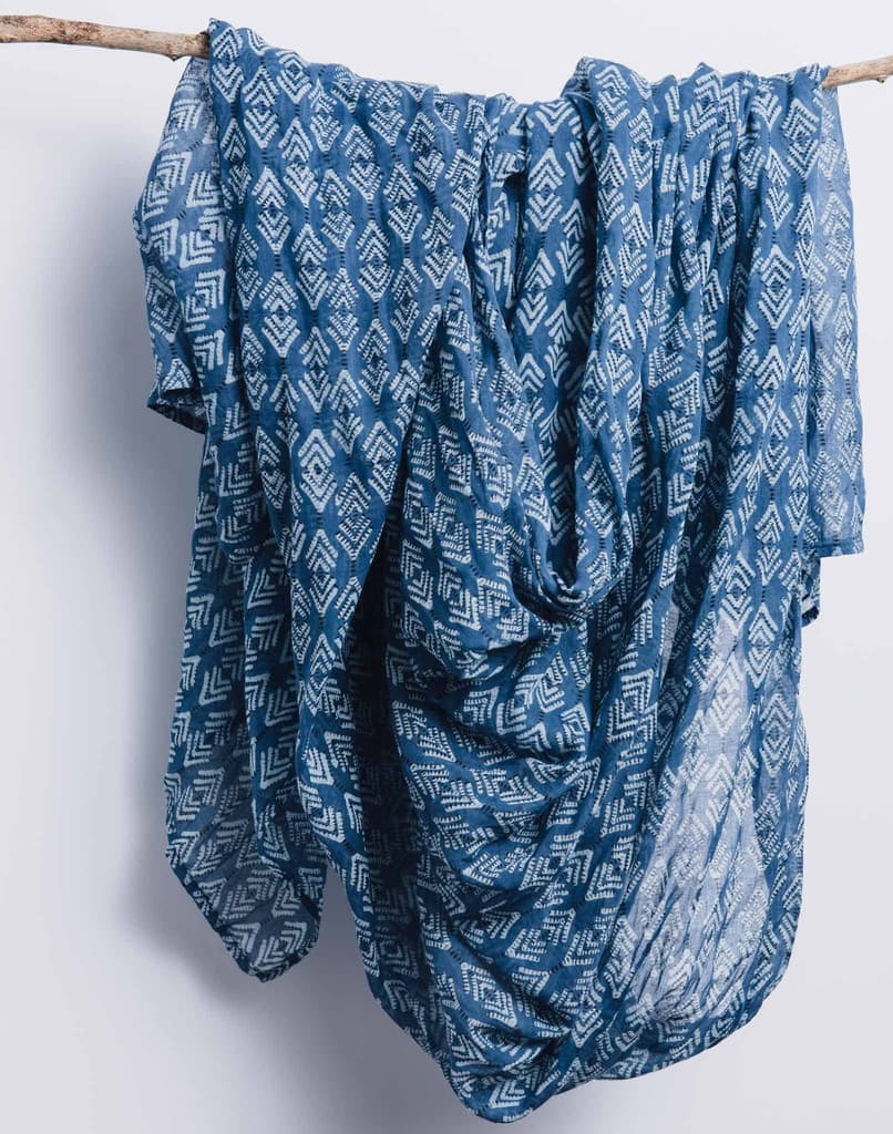 OCEAN BLUE PRINTED DESIGN COTTON SCARF
