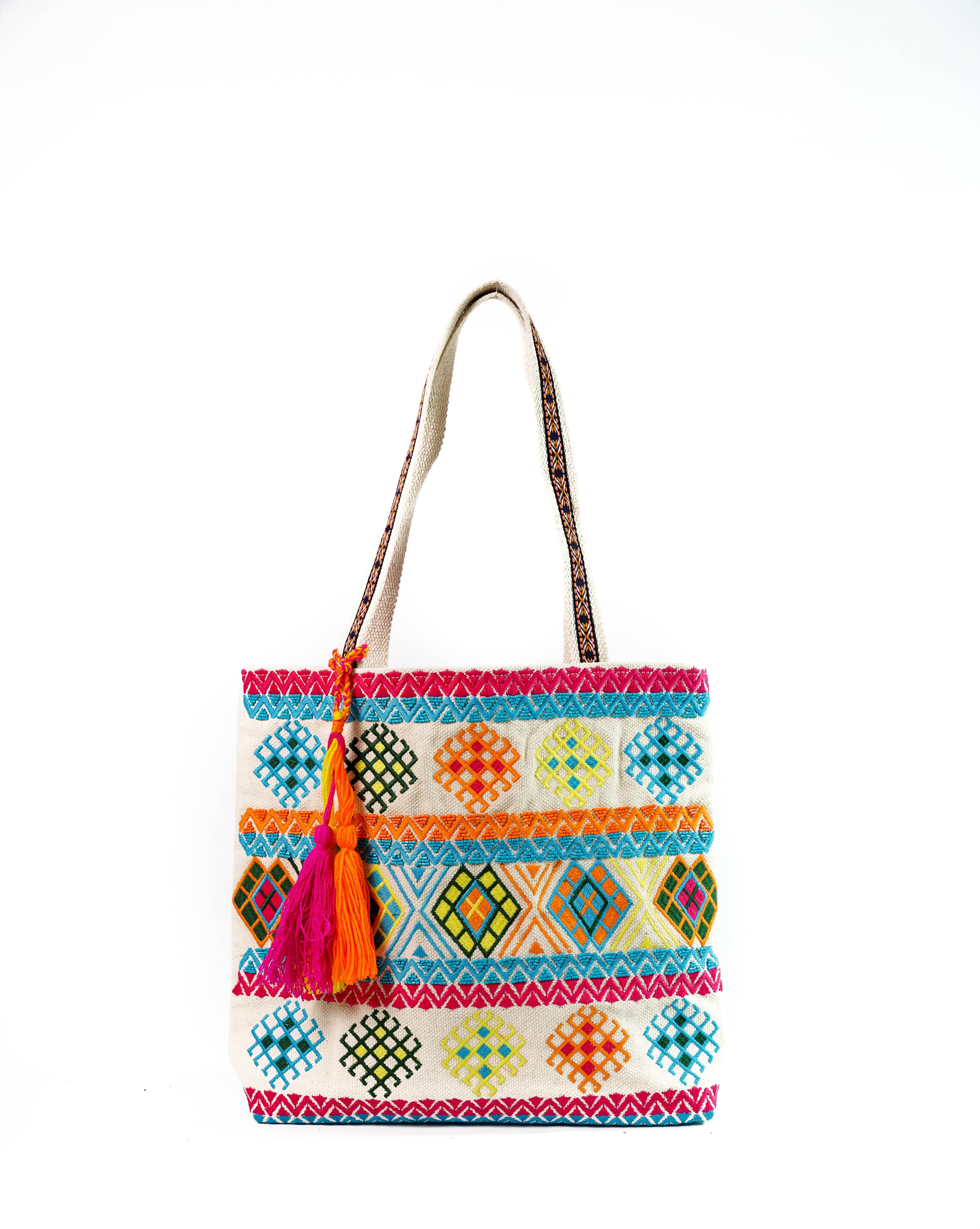 WHITE MULTI JACQUARD TOTE BAG