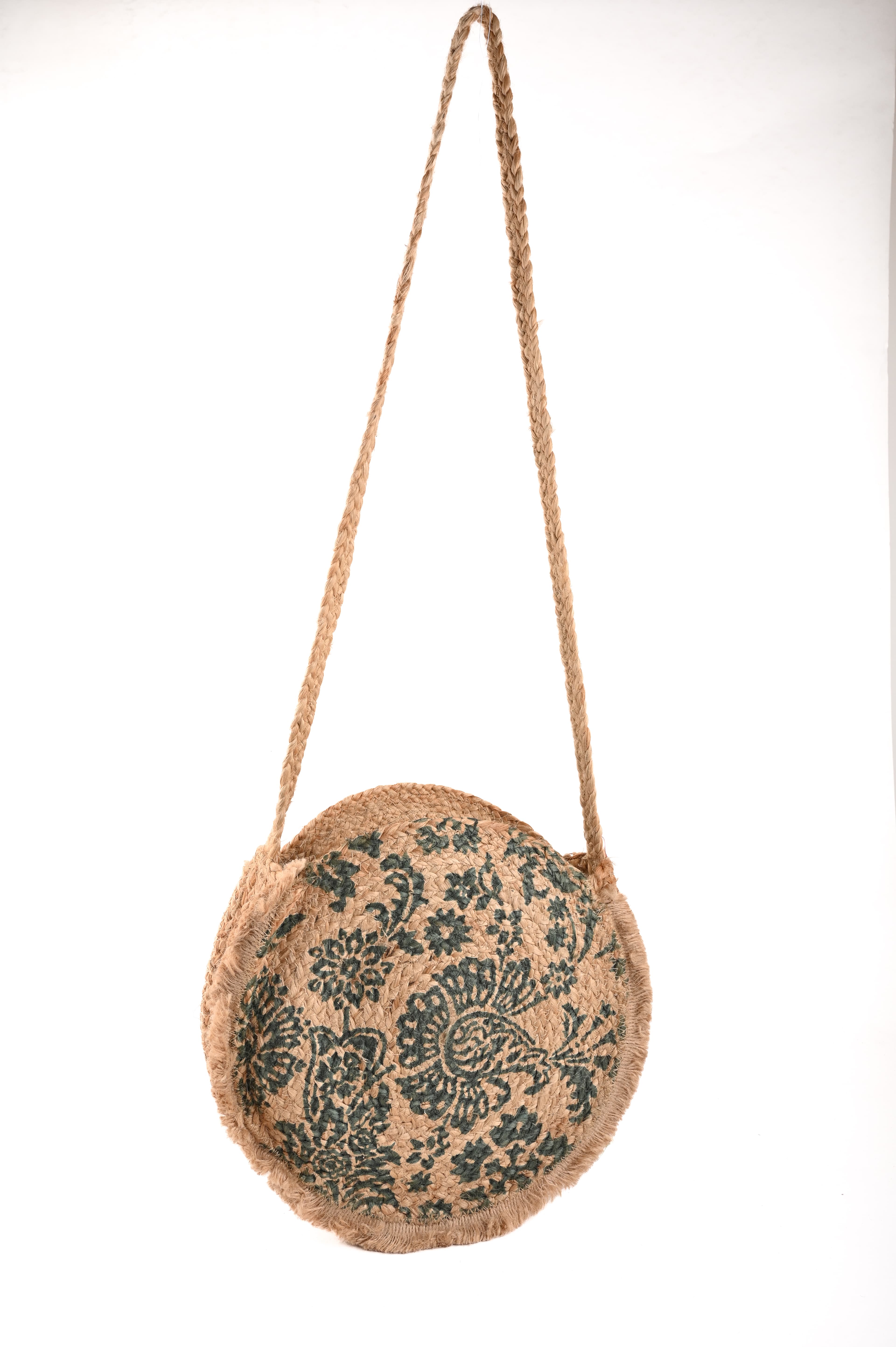 TRADITONAL PRINT JUTE CROSSBODY BAG