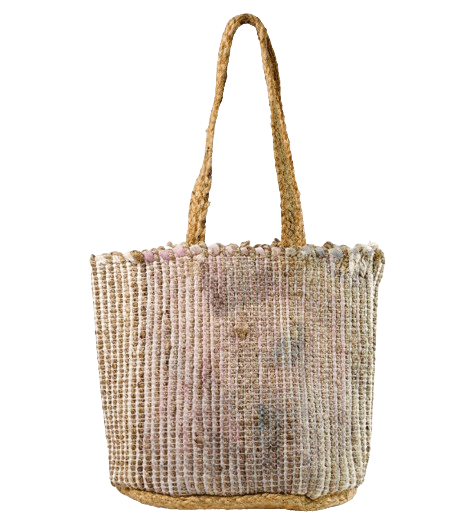 FLORAL PRINT COTTON AND JUTE TOTE BAG