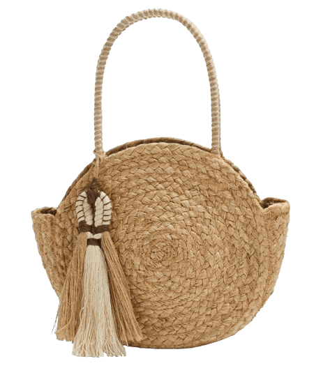 JUTE BRAIDED ROUND TOTE BAG WITH TASSEL