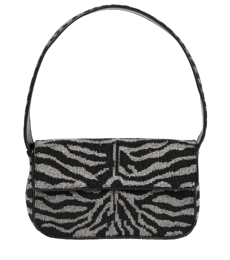 ZEBRA PATTERN EMBELLISHED SHOULDER BAG