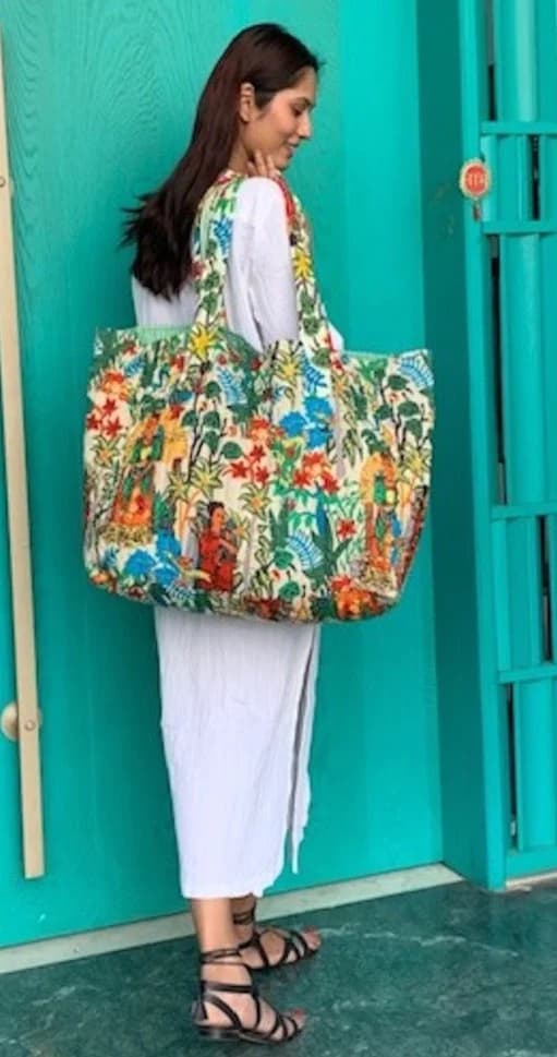 COTTON BLOCK PRINT BEACH BAG