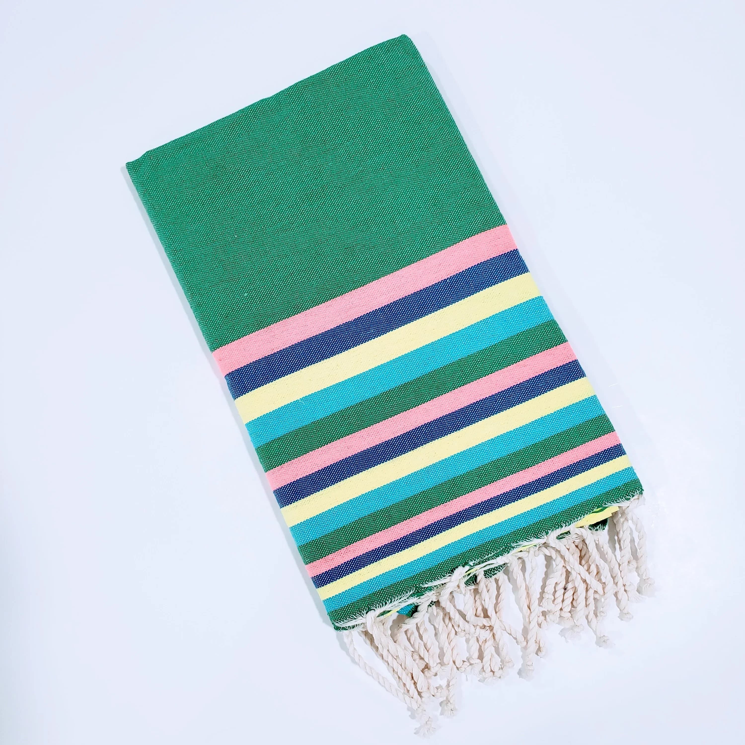 NITYA GREEN WITH MULTI STRIPES TURKISH TOWELS