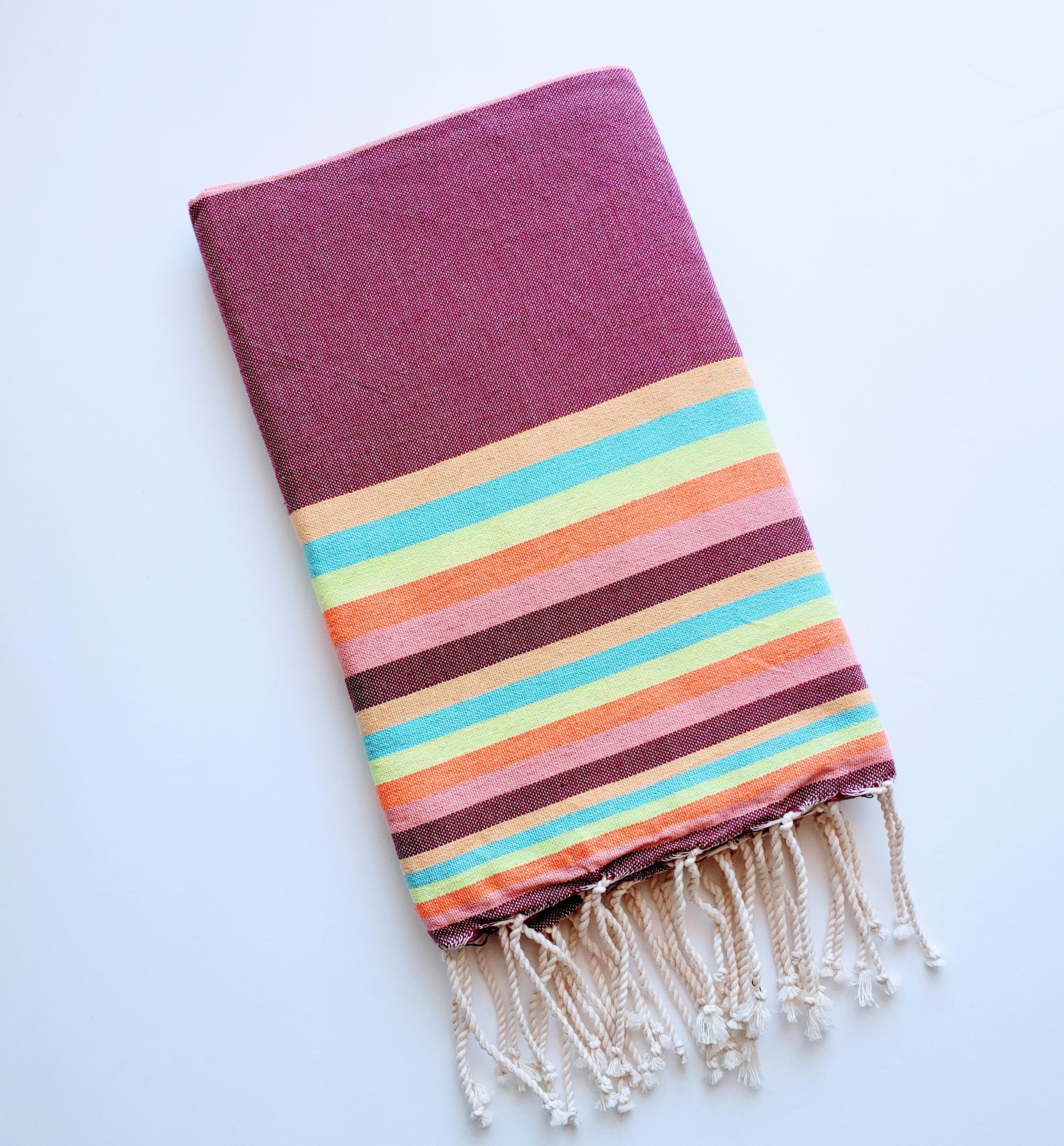 NITYA RASPBERRY WITH MULTI STRIPES TURKISH TOWELS