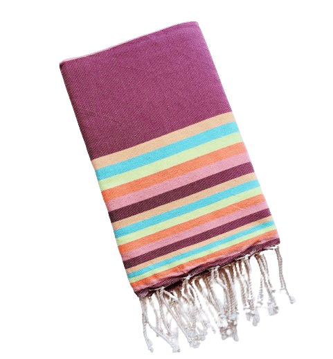 NITYA RASPBERRY WITH MULTI STRIPES TURKISH TOWELS