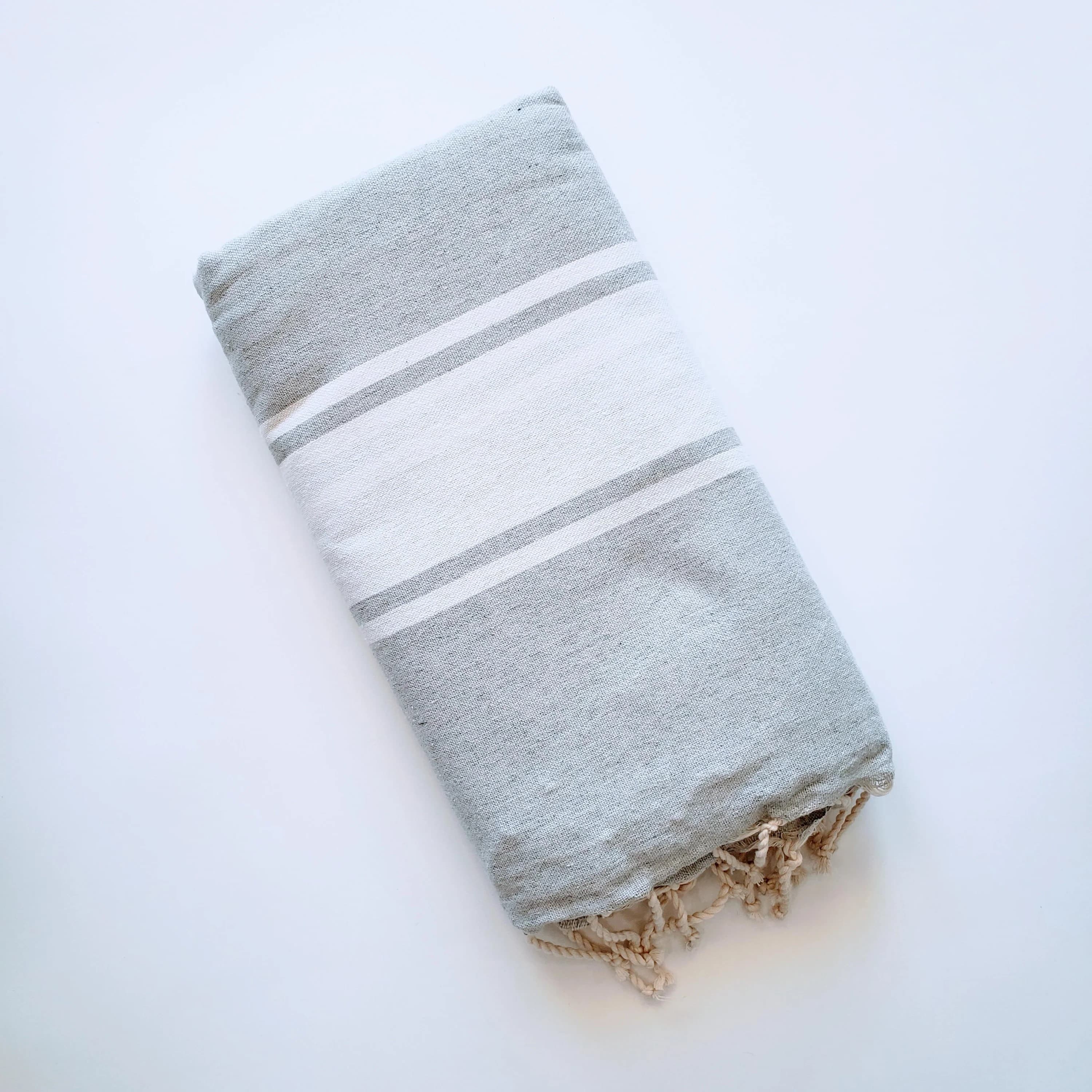 DIVISHA LIGHT GREY WITH WHITE STRIPES TURKISH TOWELS