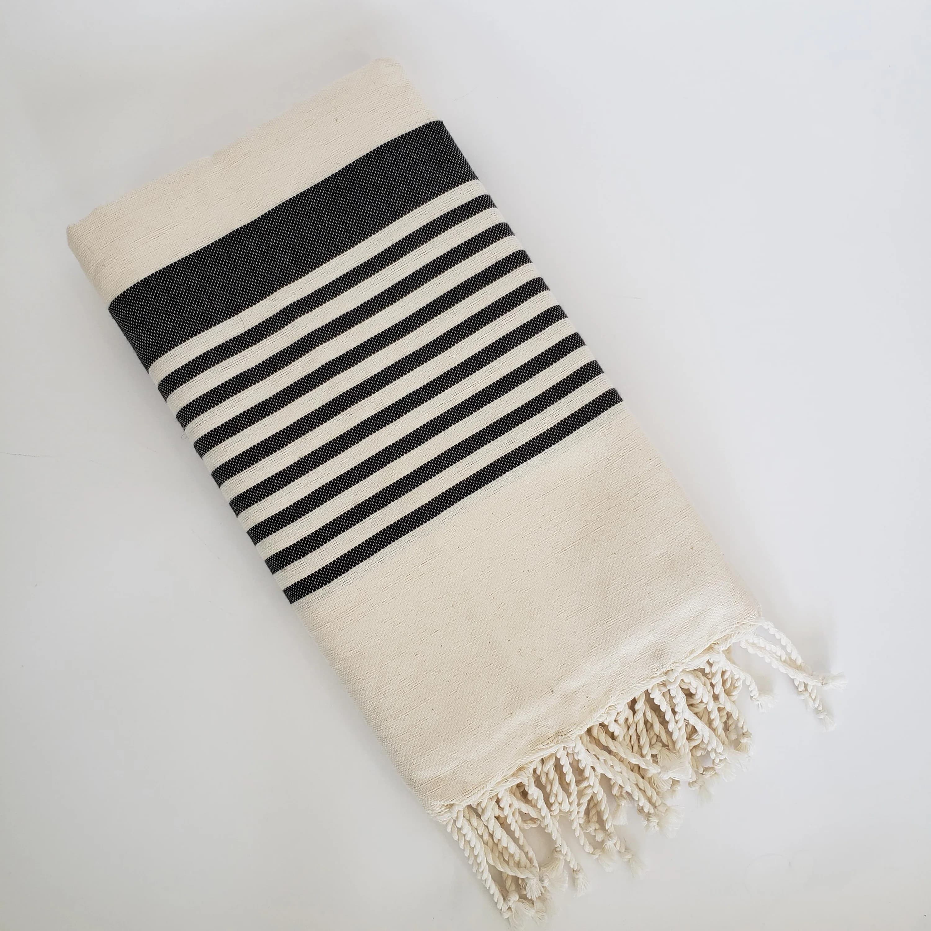 AMRITA DOUBLE WHITE WITH BLACK STRIPES TURKISH TOWELS