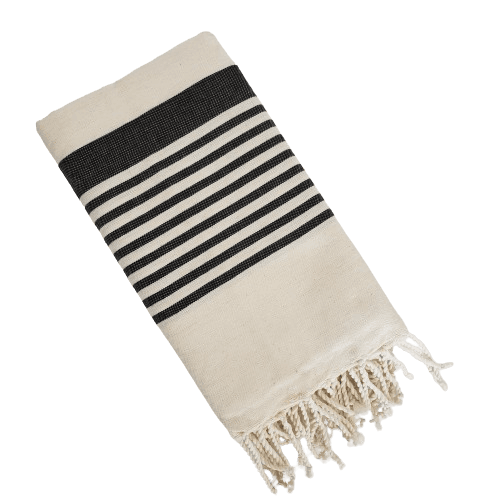 AMRITA DOUBLE WHITE WITH BLACK STRIPES TURKISH TOWELS
