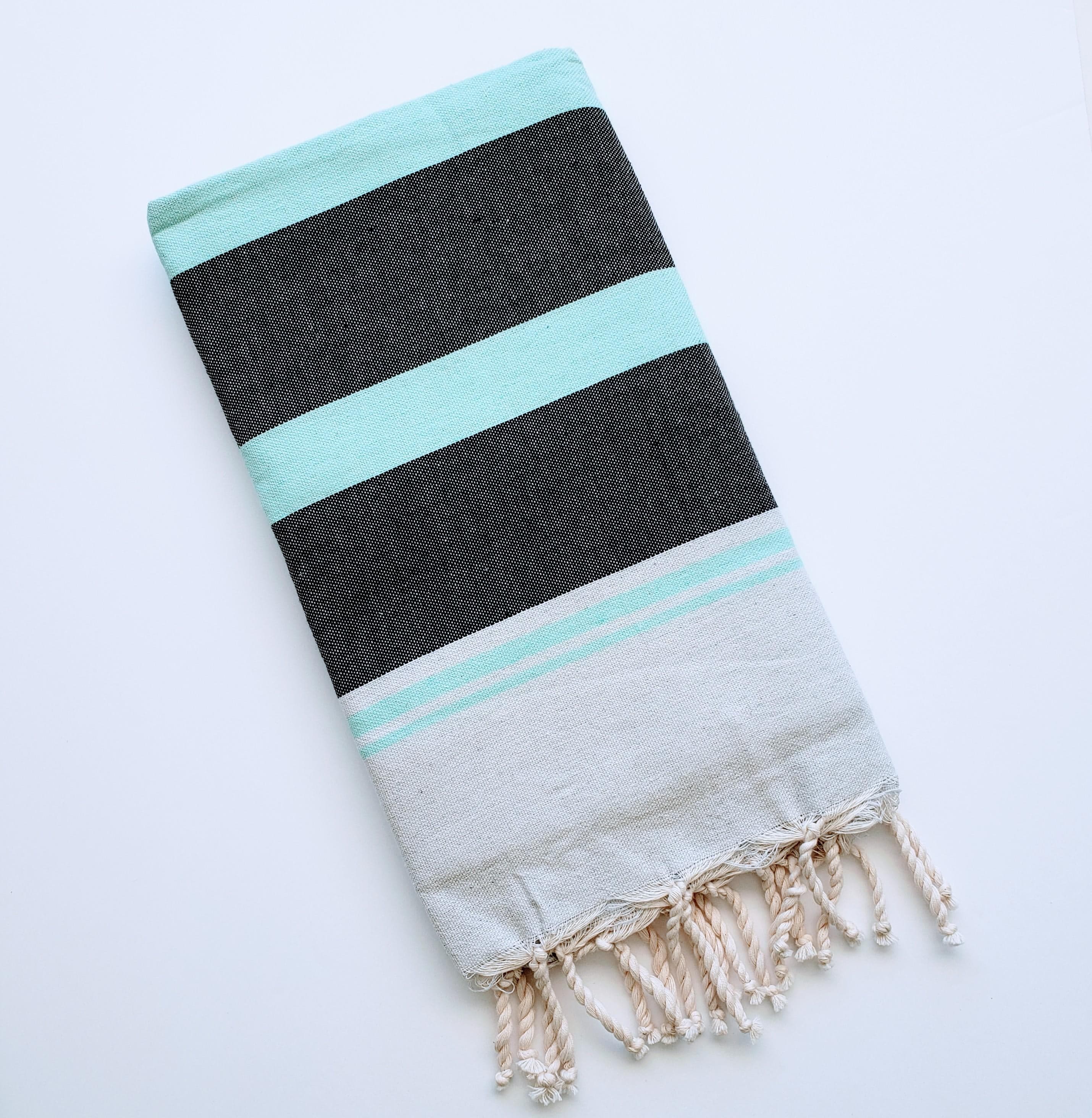 BHAVYA GREY WITH MINT AND BLACK STRIPES TURKISH TOWEL