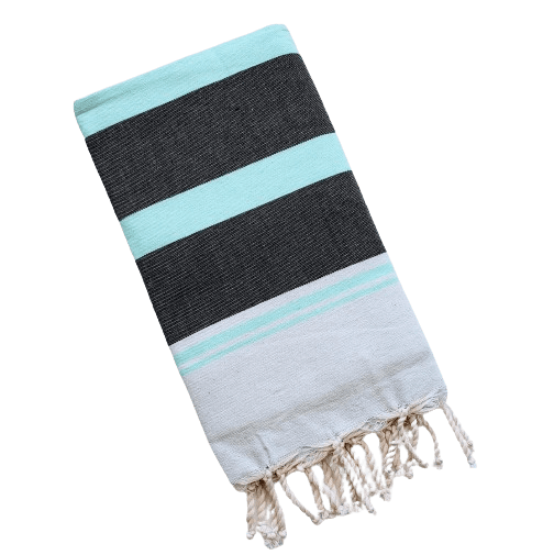 BHAVYA GREY WITH MINT AND BLACK STRIPES TURKISH TOWEL