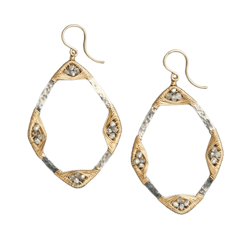 DIAMOND SHAPE GLASS AND METAL DANGEL EARRING