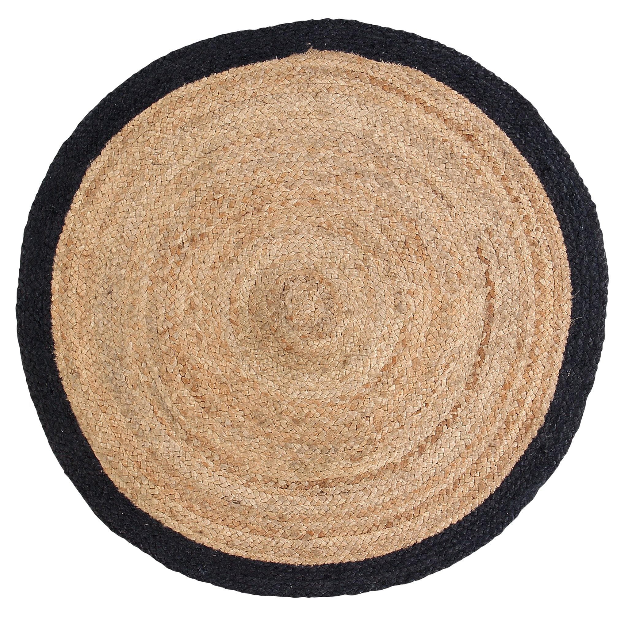 NATURAL JUTE BRAIDED RUG WITH BLACK BORDER