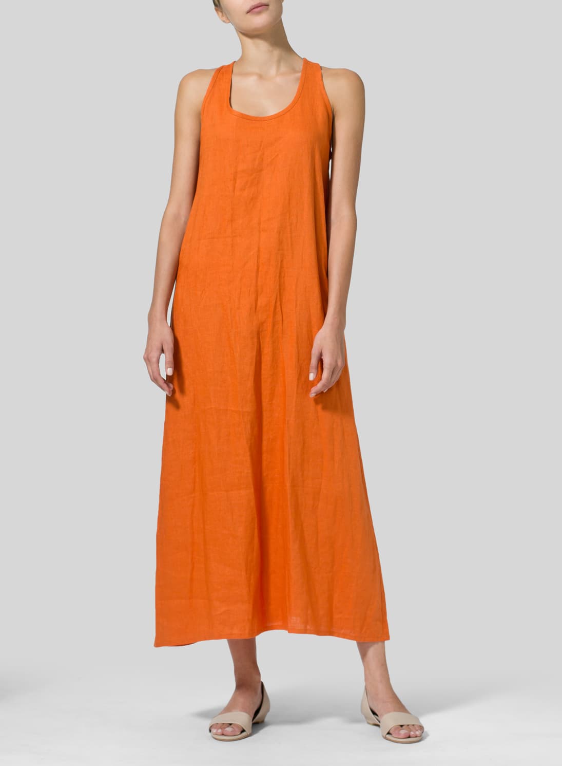 ORANGE LINEN A LINE MAXI DRESS