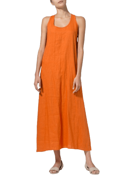 ORANGE LINEN A LINE MAXI DRESS