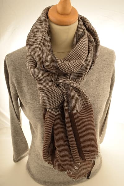 Kashmir Mocha Check Merino Wool & Silk Scarf