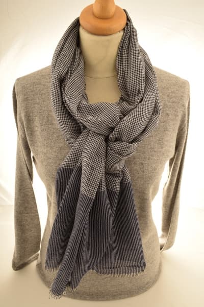 Kashmir Midnight Check Merino Wool & Silk Scarf