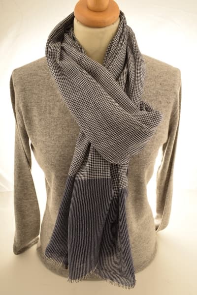 Kashmir Midnight Check Merino Wool & Silk Scarf