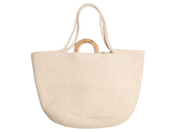 BRAIDED COTTON ECRU WOOD HANDLES TOTE