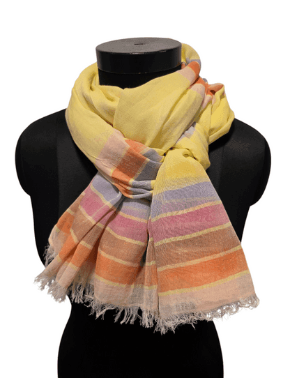 Yellow with multicolor stripe cotton scarf