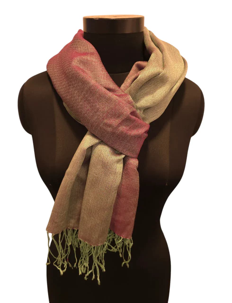 Mint green and fuchsia colored cashmere and silk scarf