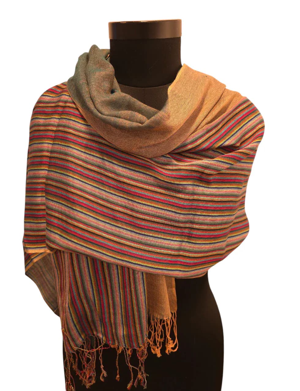 Reversible scarf in cashmere and silk with stripes