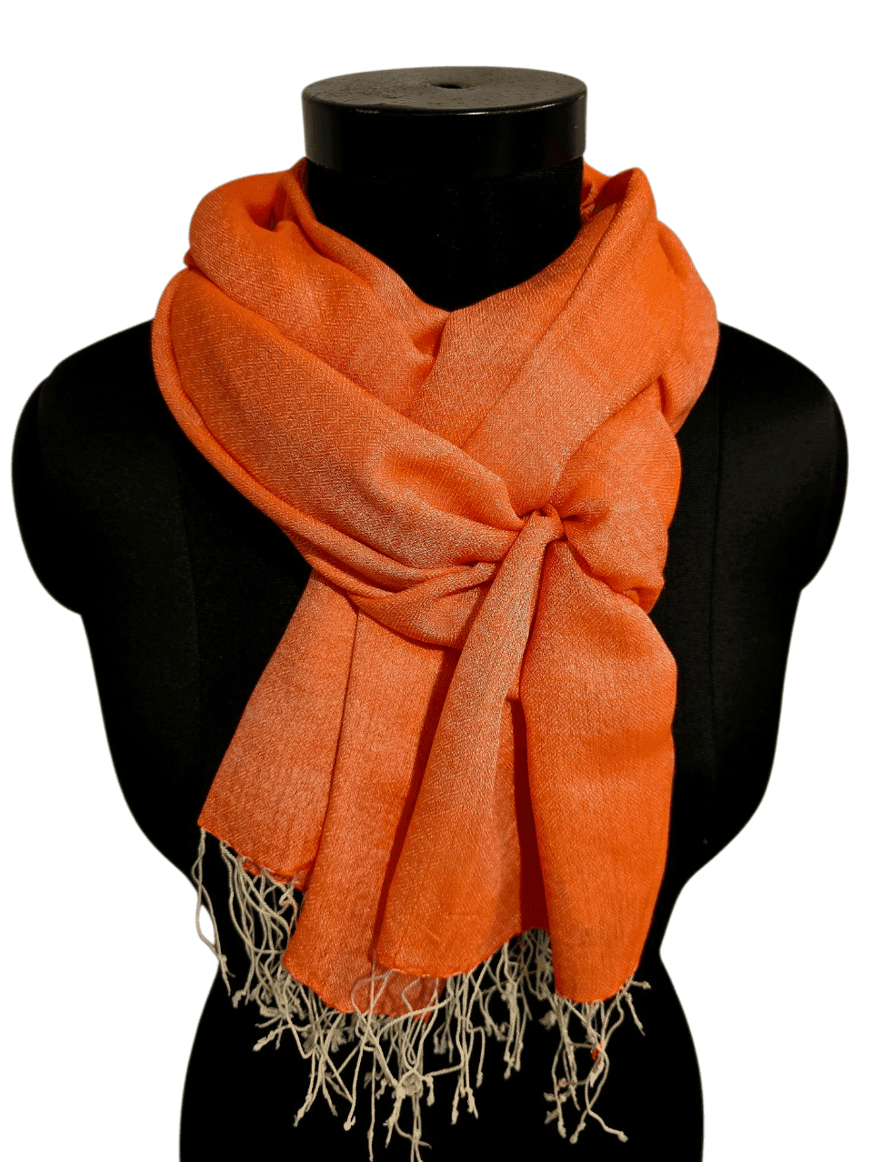 Orange and white cashmere and silk shawl