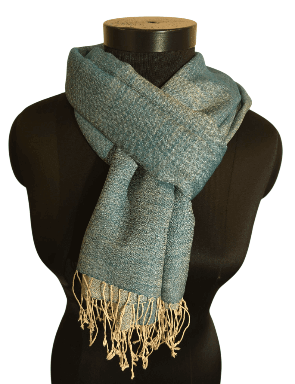 Off-white and sea green cashmere/silk scarf