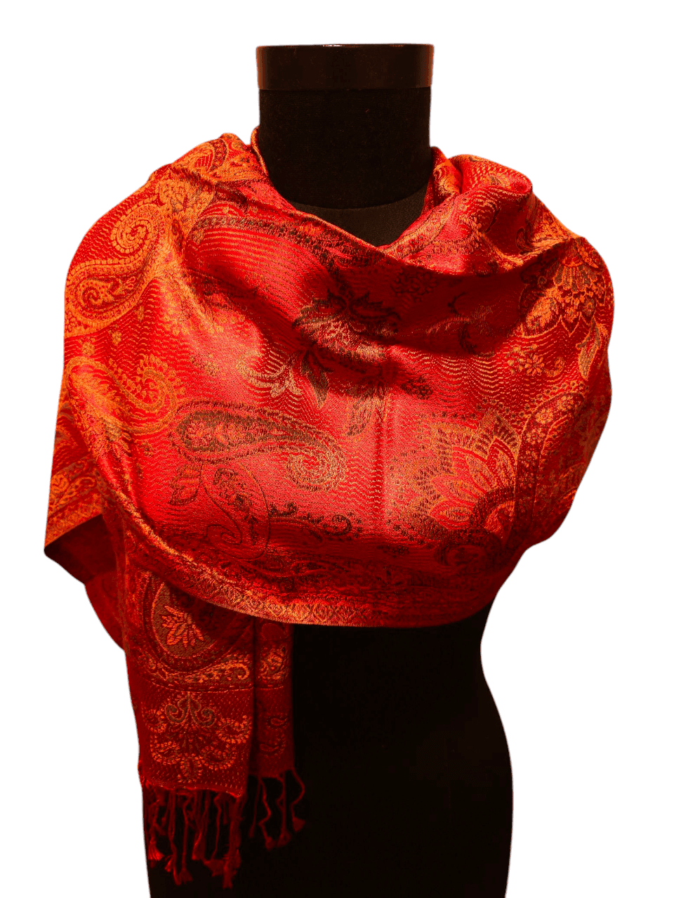 Jacquard woven silk scarf in fiery colors