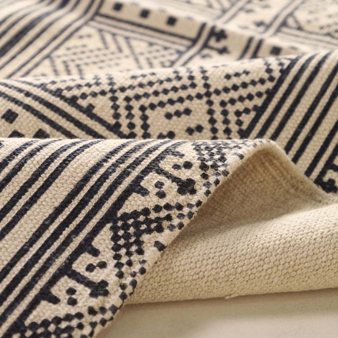 Monochrome Handprinted Cotton Rug