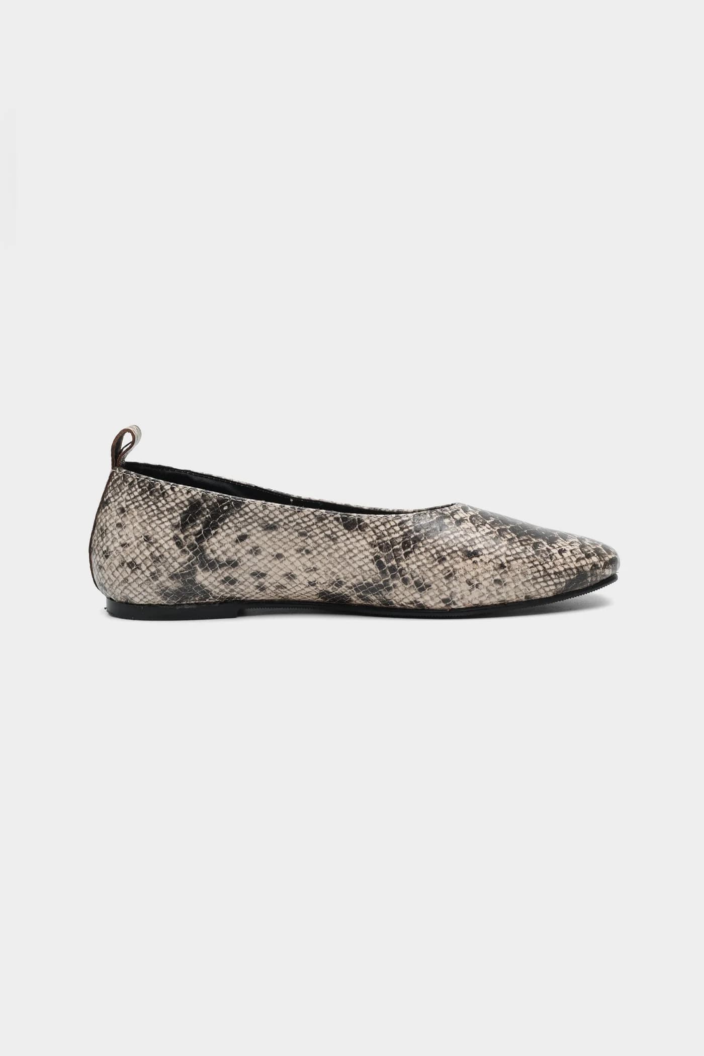 Taupe Snake-Effect Ballerinas