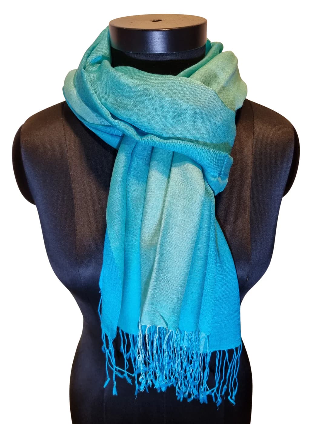 LIGHT TURQUOISE AND GREEN SCARF IN MULBERRY SILK AND CASHMERE
