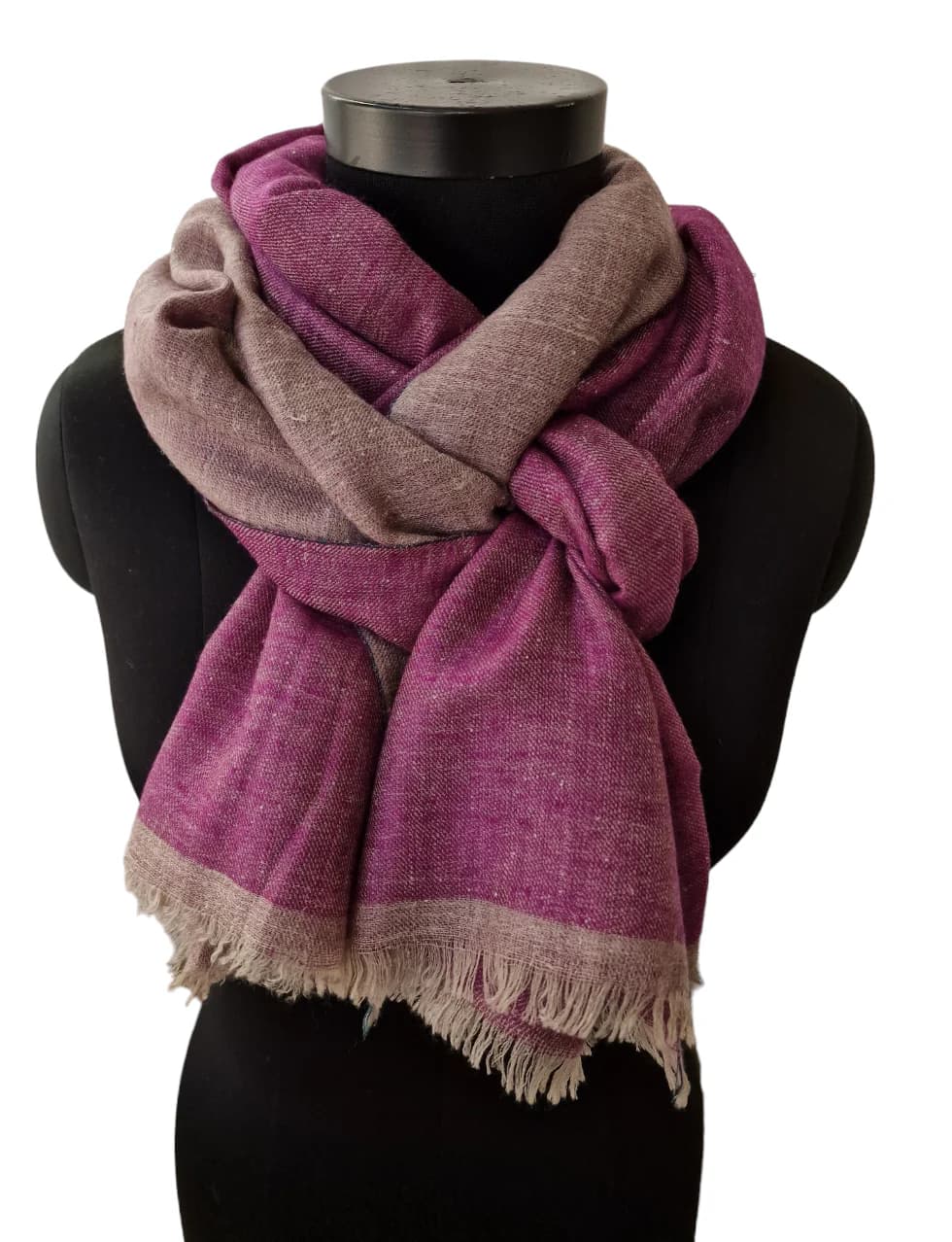 RASPBERRY AND SILVER GRAY TWO-SIDED PASHMINA SHAWL