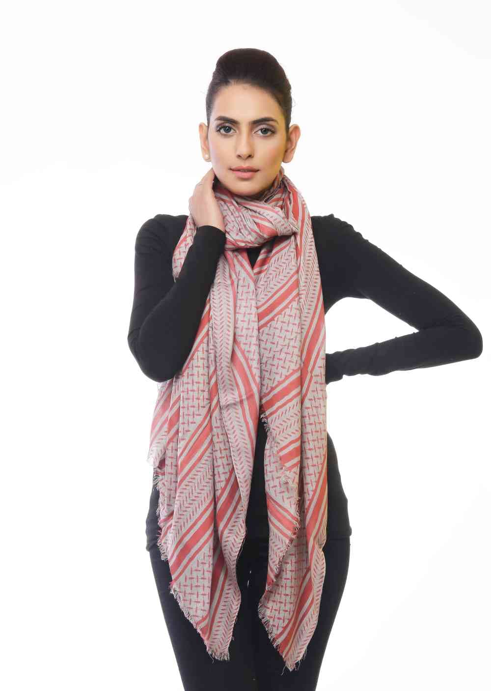 VISCOSE CROSS STRIPE PRINTED SCARF