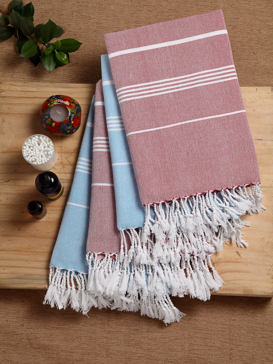 TURKISH STYLE RED AND BLUE COTTON FOUTA TOWELS