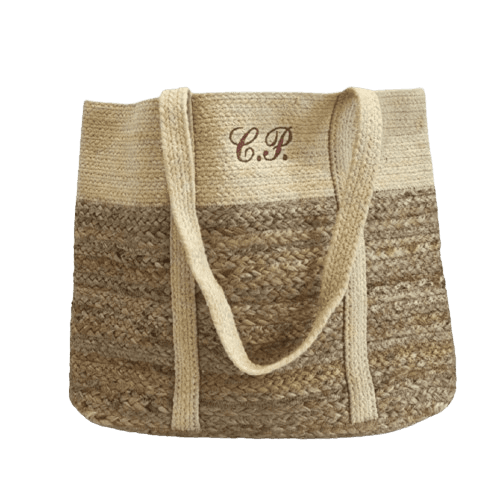 OFF WHITE JUTE AND COTTON SHOPPER TOTE BAG