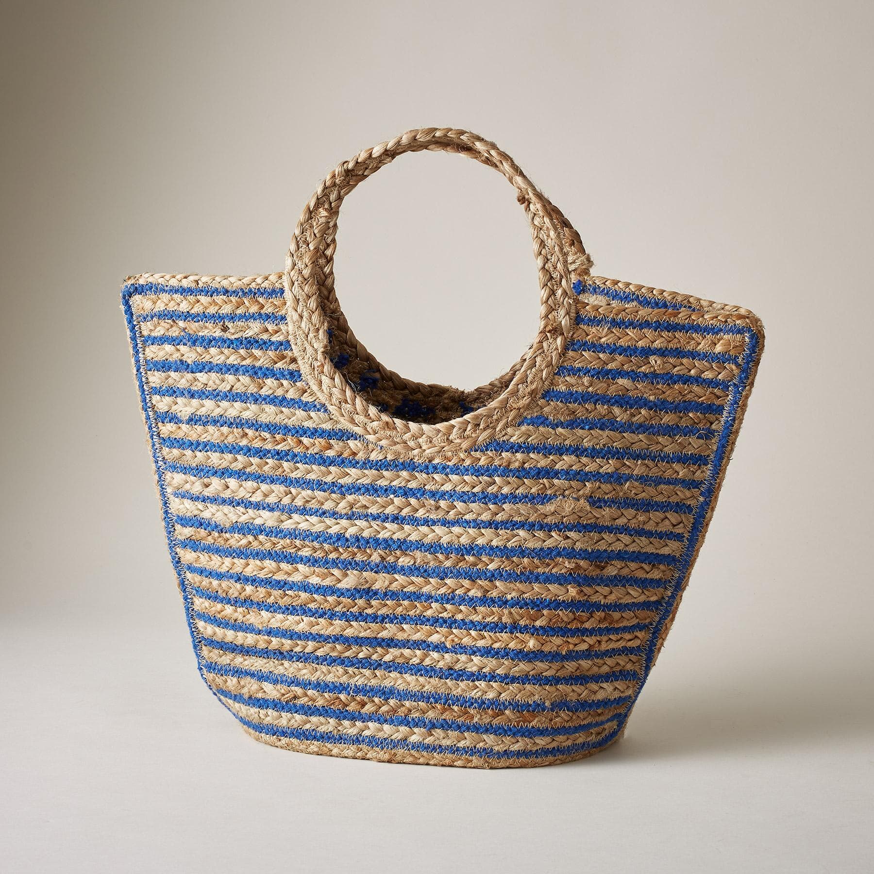 BLUE COTTON AND JUTE BRAIDED HANDBAG