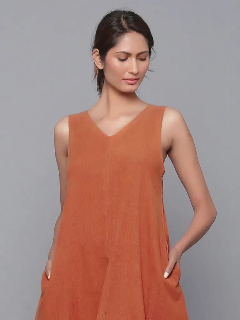 RUST COTTON MIDI DRESS