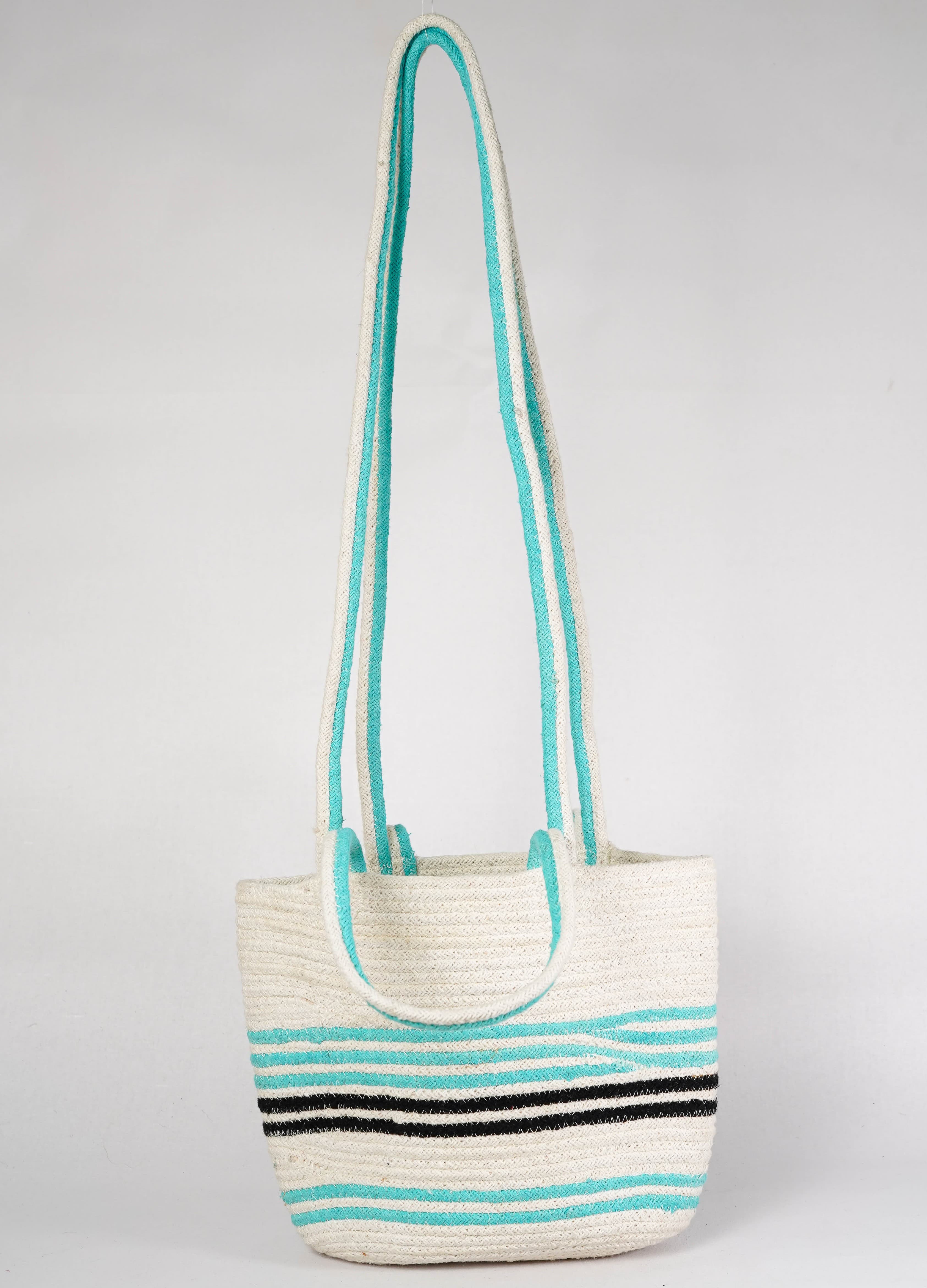 TURQ BLACK AND WHITE STRIPES WOVEN CROSSBODY BAG
