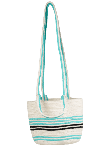 TURQ BLACK AND WHITE STRIPES WOVEN CROSSBODY BAG