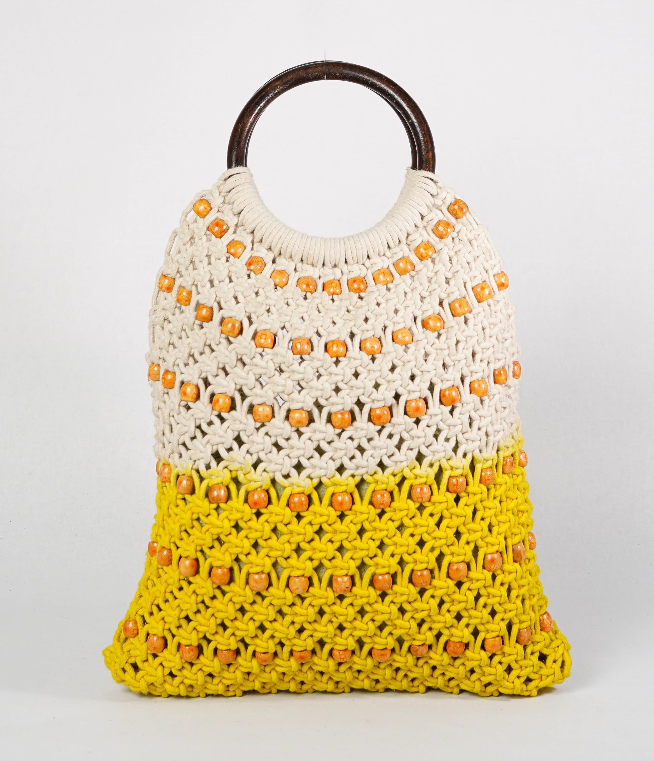 WHITE AND YELLOW MACRAME HANDBAG