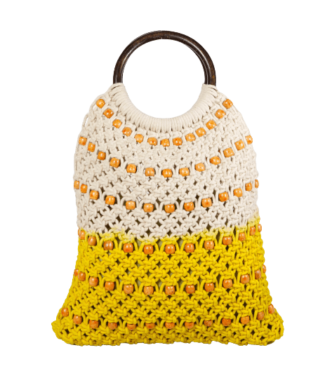WHITE AND YELLOW MACRAME HANDBAG
