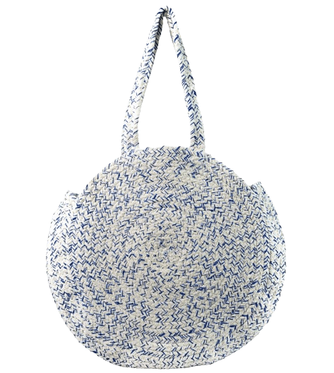 BLUE AND WHITE COTTON WOVEN ROUND BAG