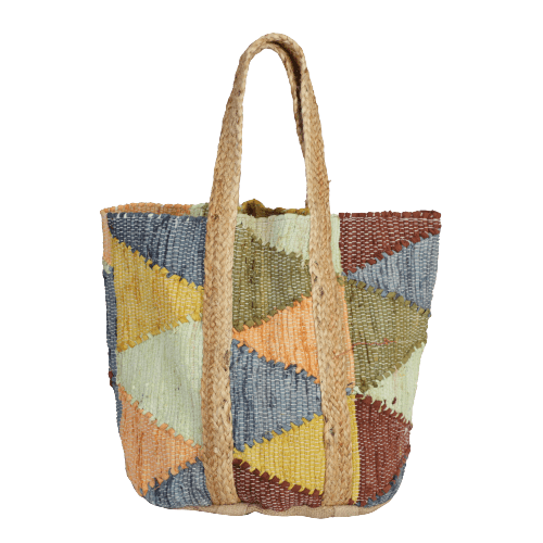WOVEN MULTI COLOUR COTTON AND JUTE BAG