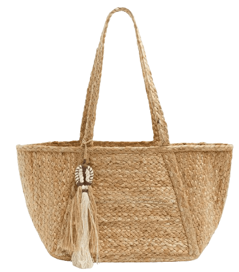 JUTE BRAIDED TOTE BAG WITH TASSEL