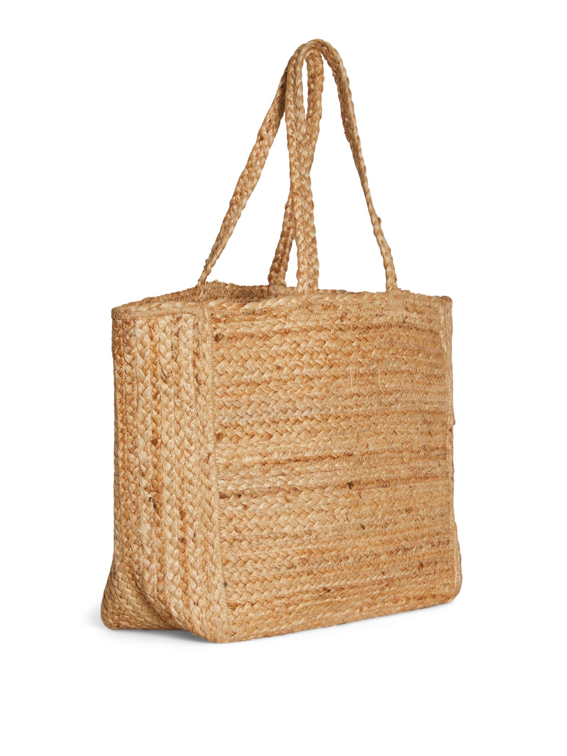 NATURAL BRAIDED JUTE BEACH BAG WITH PRINT
