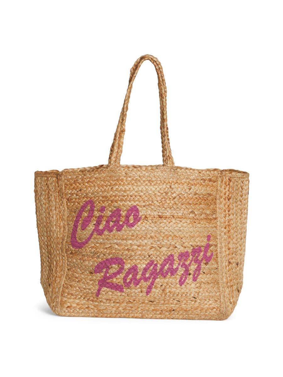 NATURAL BRAIDED JUTE BEACH BAG WITH PRINT