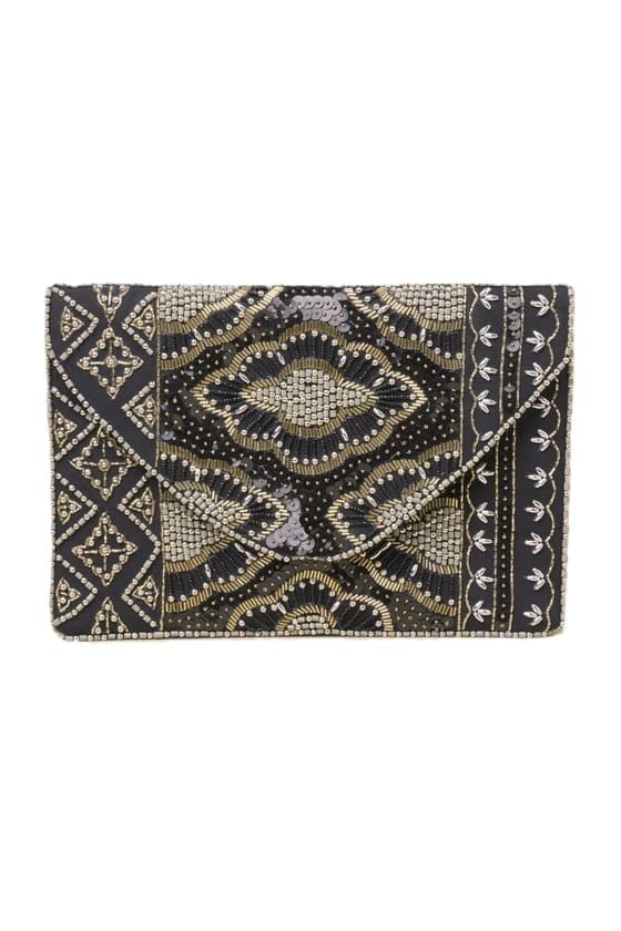 ETCHED STONE BEADED FASHION CLUTCH